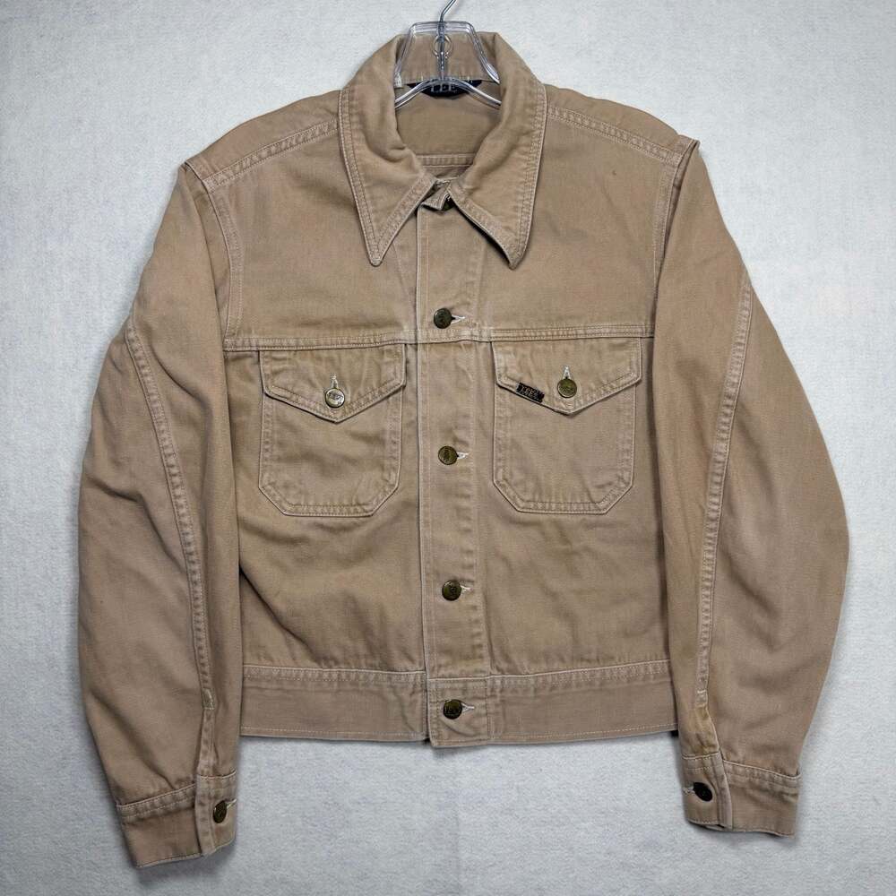 Vintage Lee Jacket Mens Small Beige Moleskin Trucker Bomber Made USA 70s